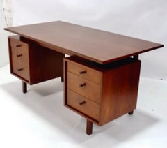 Richard Artshwager Walnut Double Pedestal Desk, Signed, New York, 1950s