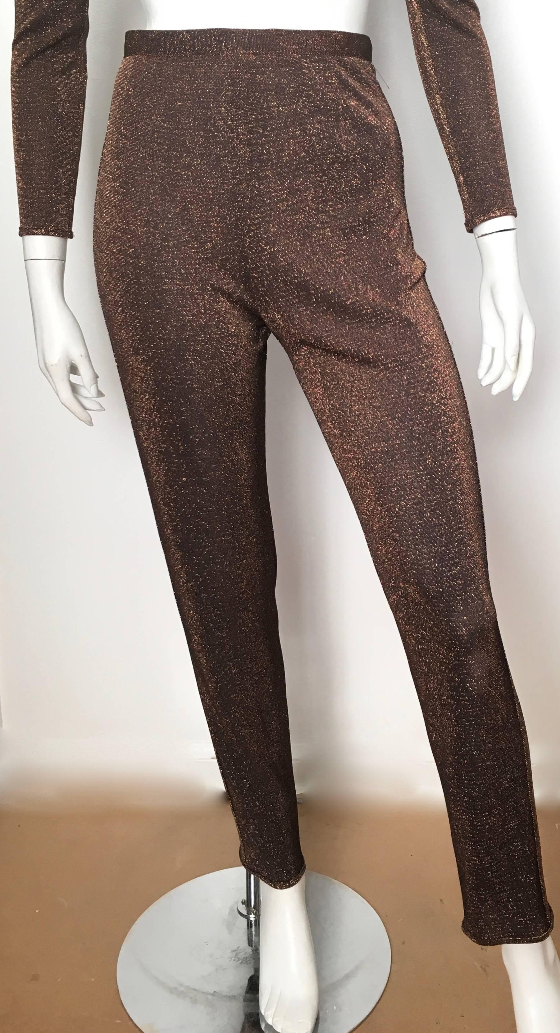 Richard Assatly 1980s Copper Bronze Metallic Fabric Dress with Pants Size 4. For Sale 1