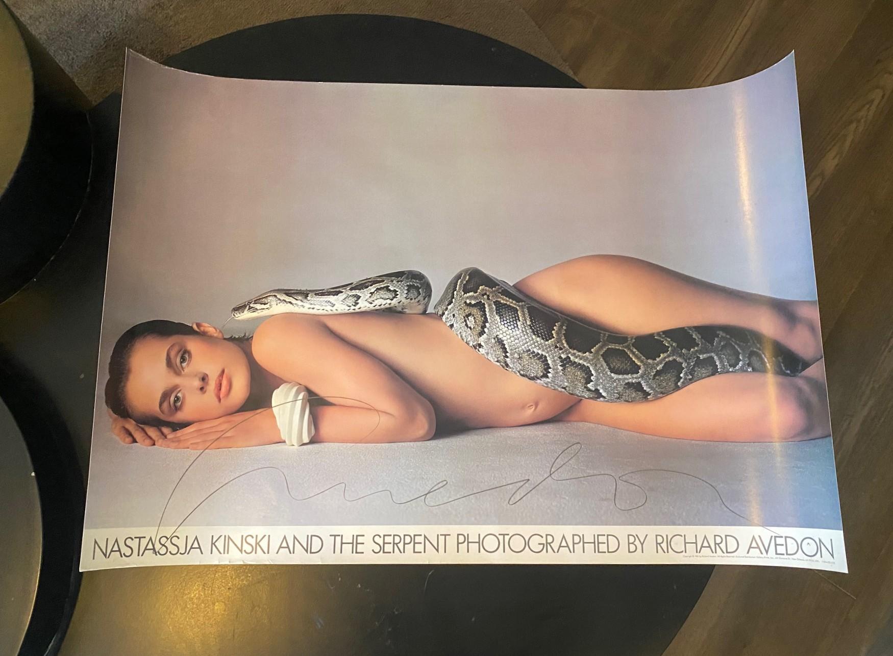 Dieses berühmte Bild/Plakat des berühmten Fotografen Richard Avedon zeigt eines der bekanntesten, ikonischsten und berühmtesten Bilder des 20. Jahrhunderts, das die junge, schöne, bezaubernde und unerschütterliche Nastassja Kinski mit einem  eine