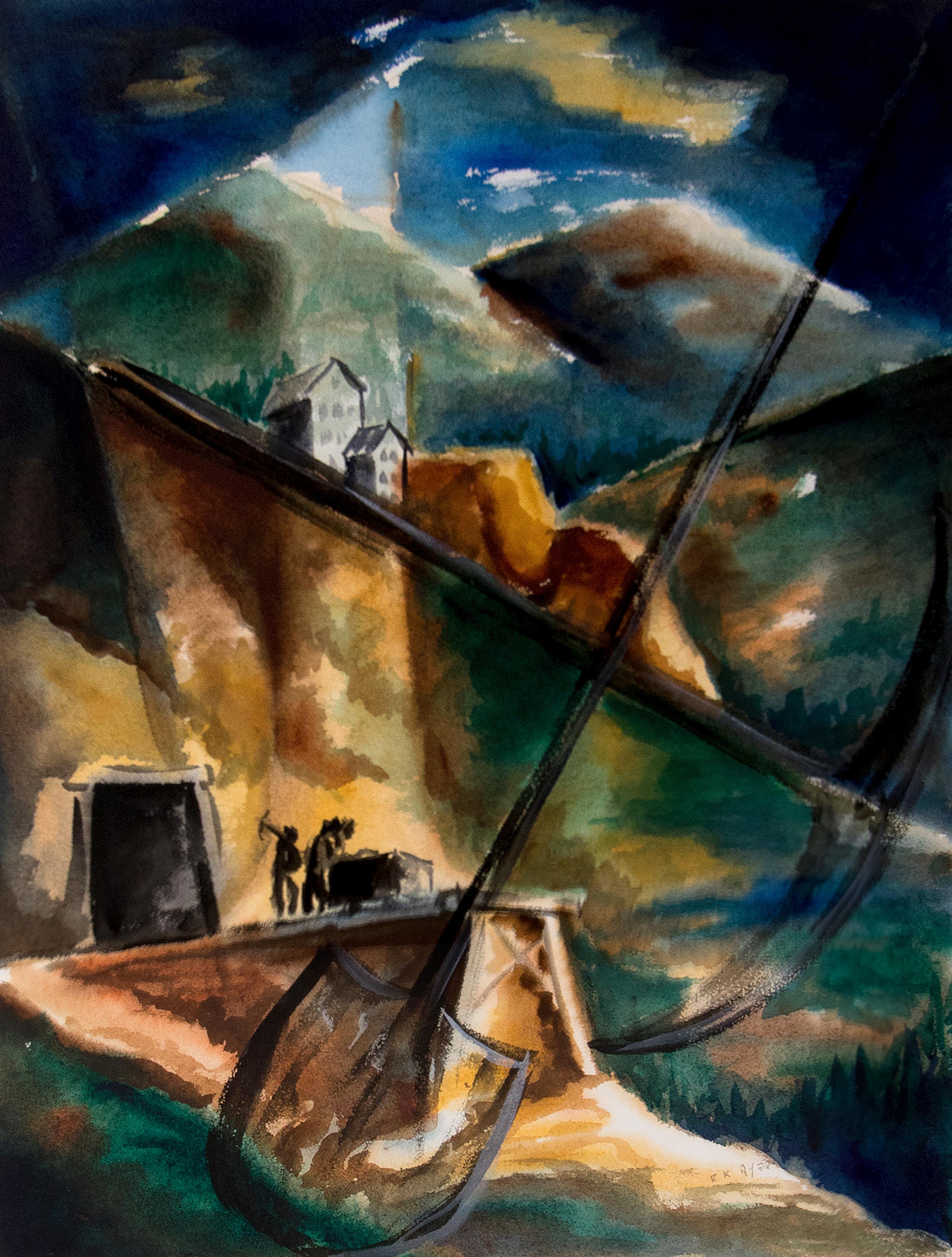 Cortez, Colorado – Aquarelle de Richard Ayer, moderniste du XXe siècle