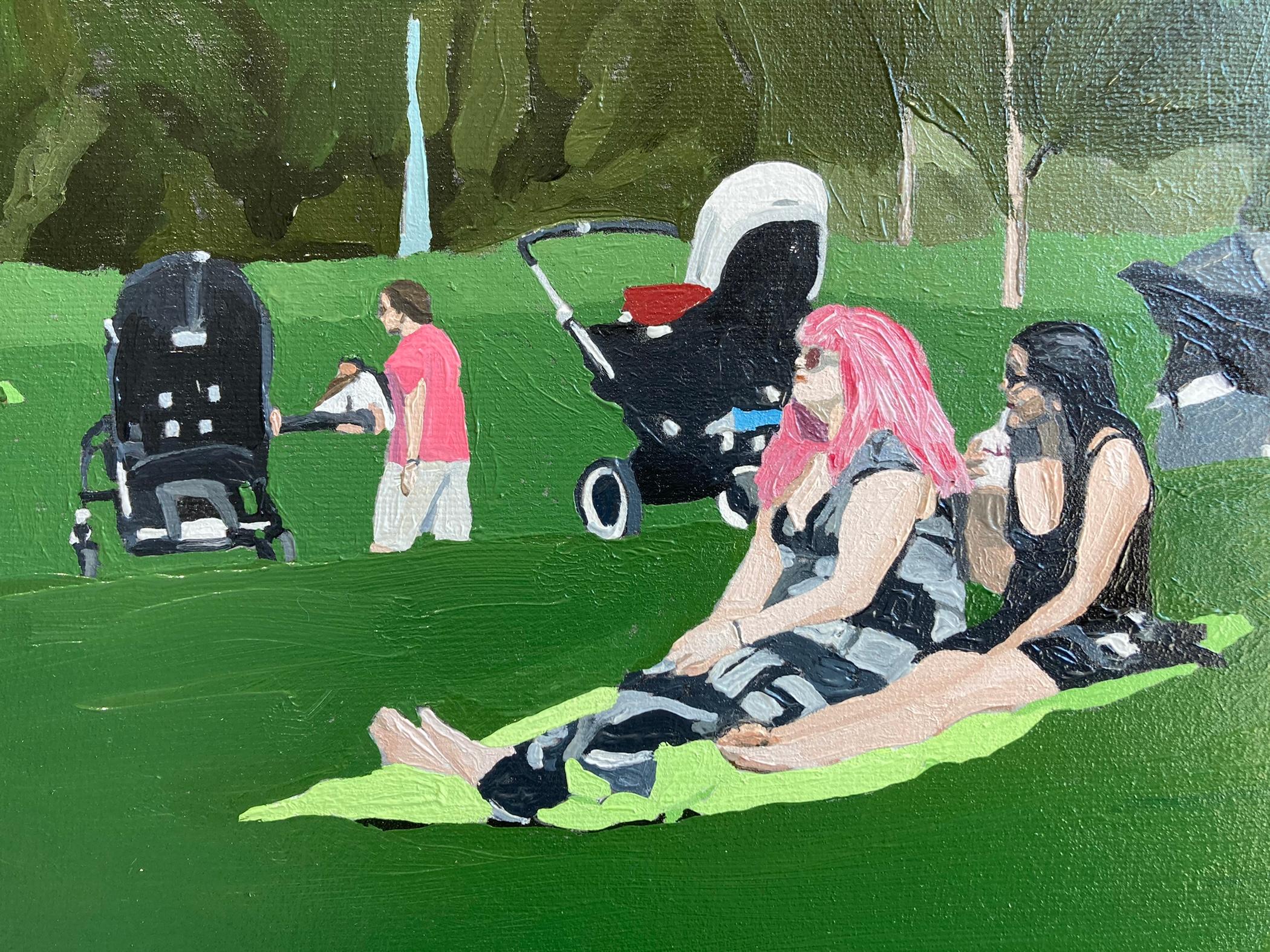 Sunday at Chelsea Park - Gray Landscape Painting by Richard Baker