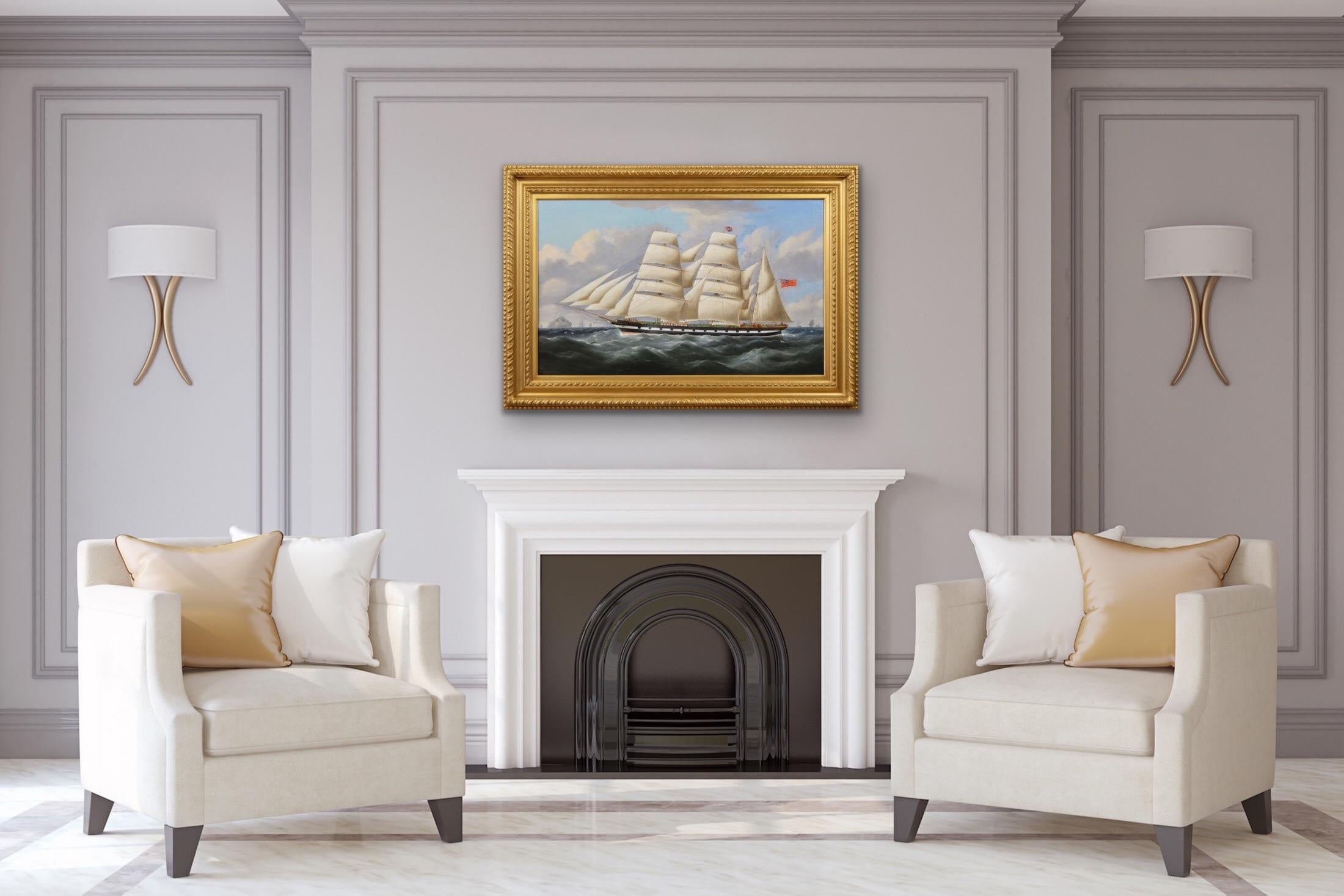Peinture à l'huile du 19e siècle représentant un navire au large de la côte écossaise  en vente 6