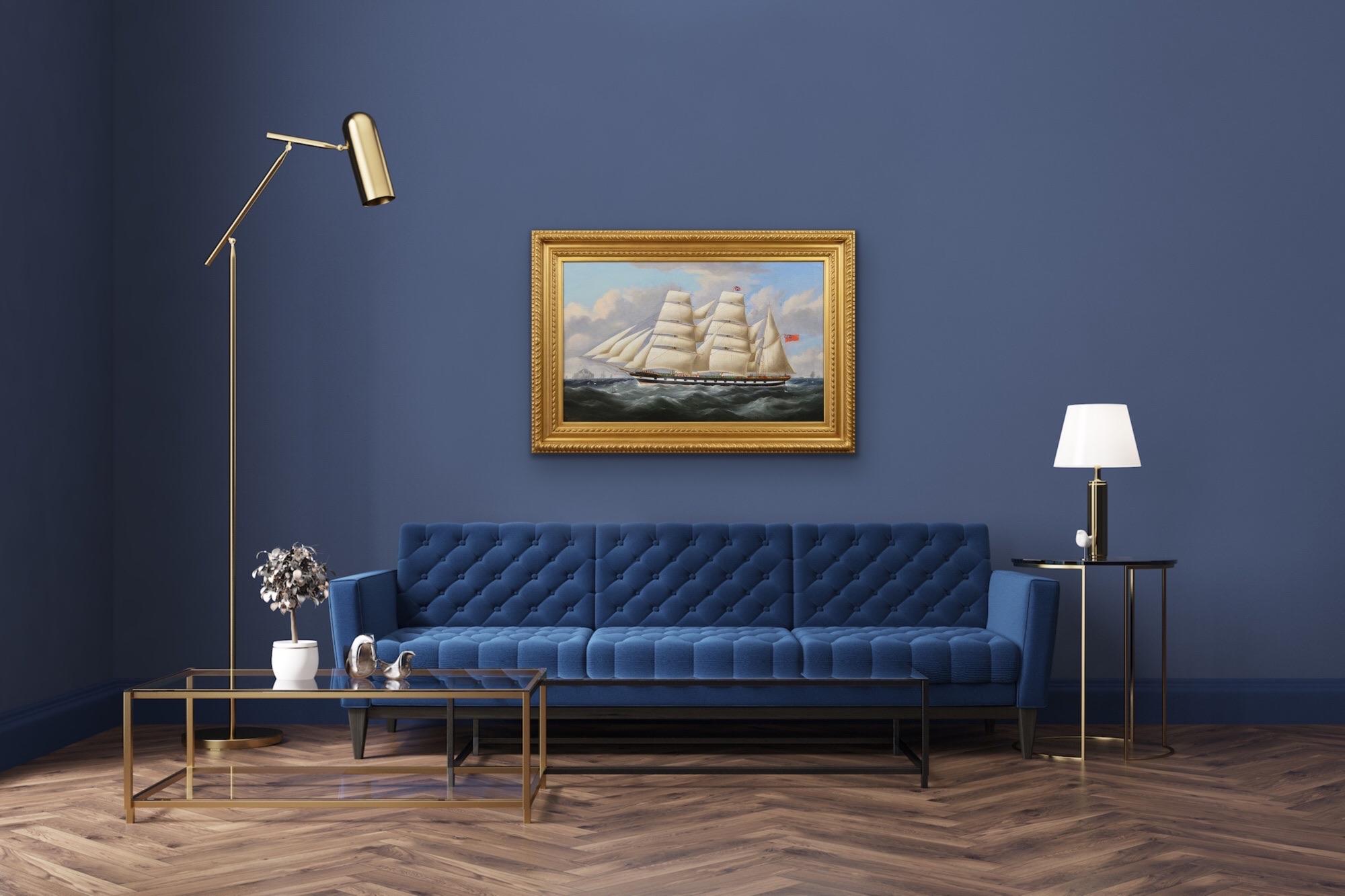 Peinture à l'huile du 19e siècle représentant un navire au large de la côte écossaise  en vente 7