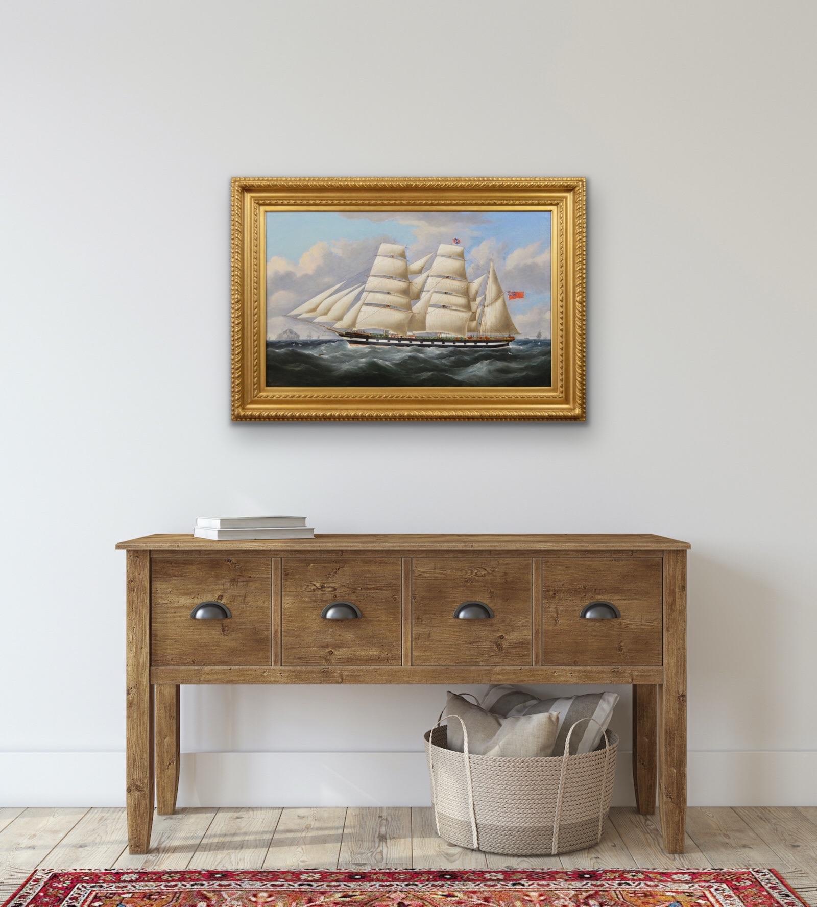 Peinture à l'huile du 19e siècle représentant un navire au large de la côte écossaise  en vente 8