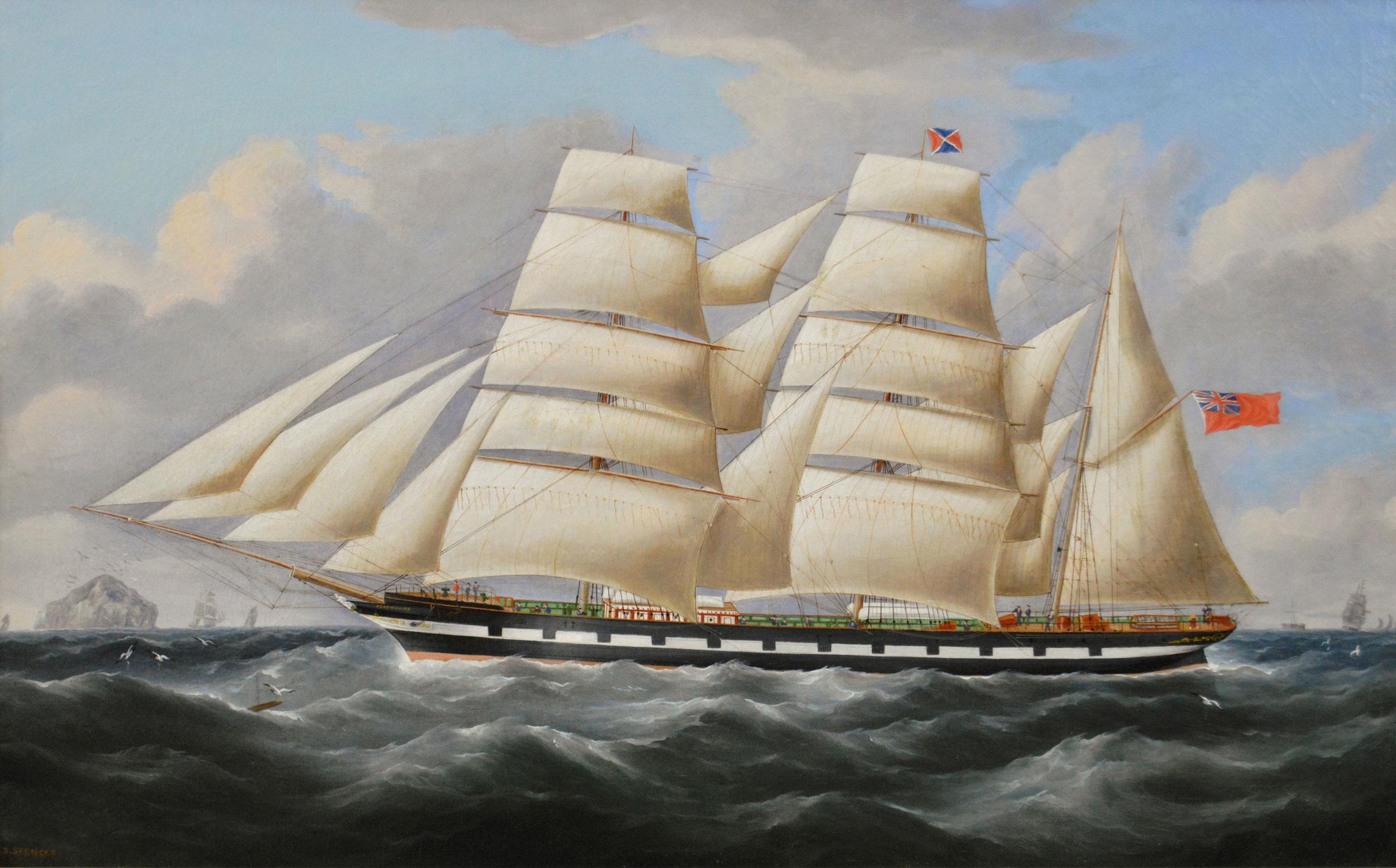 19th century seascape oil painting of a ship off the Scottish coast  - Painting by Richard Ball Spencer