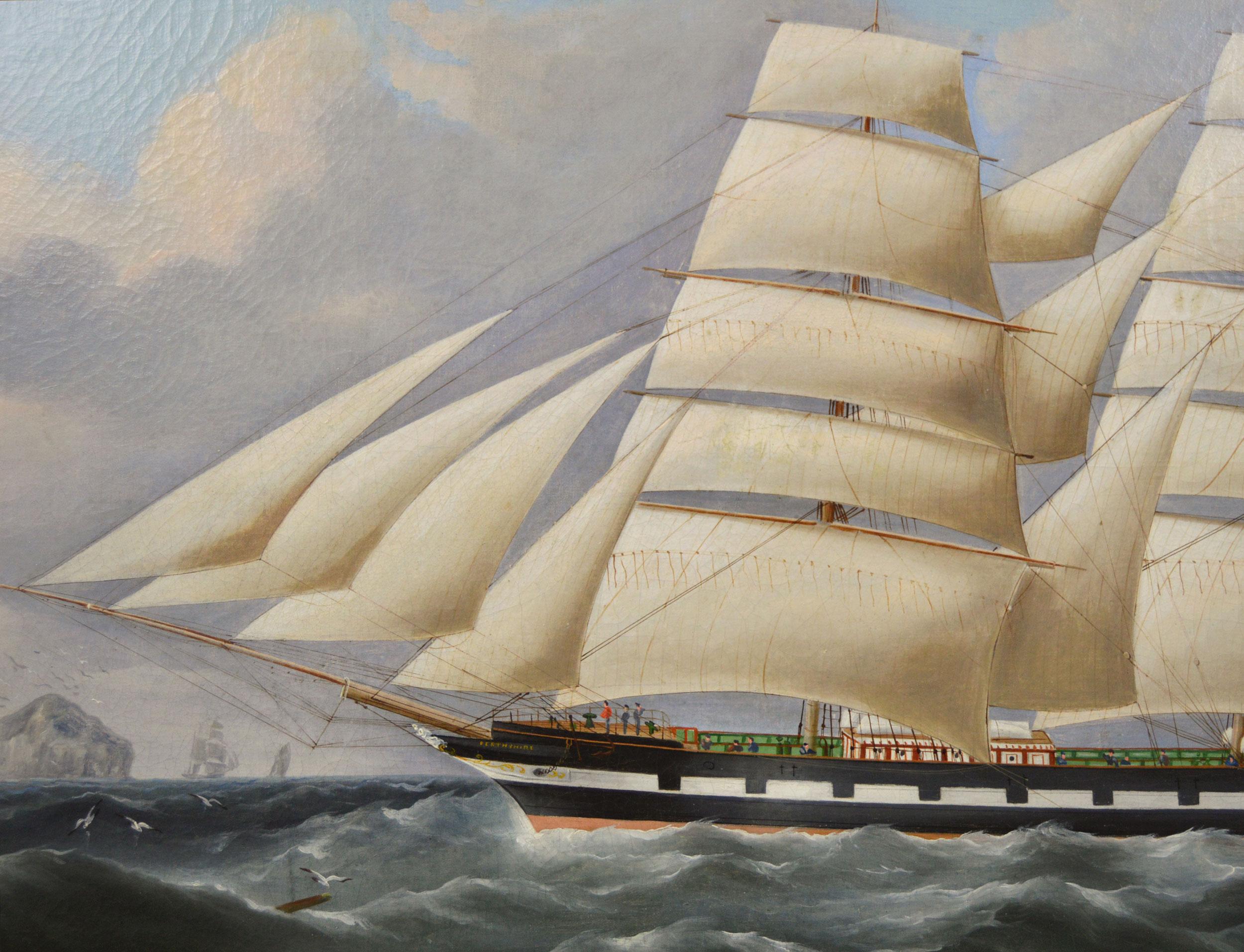Peinture à l'huile du 19e siècle représentant un navire au large de la côte écossaise  - Victorien Painting par Richard Ball Spencer
