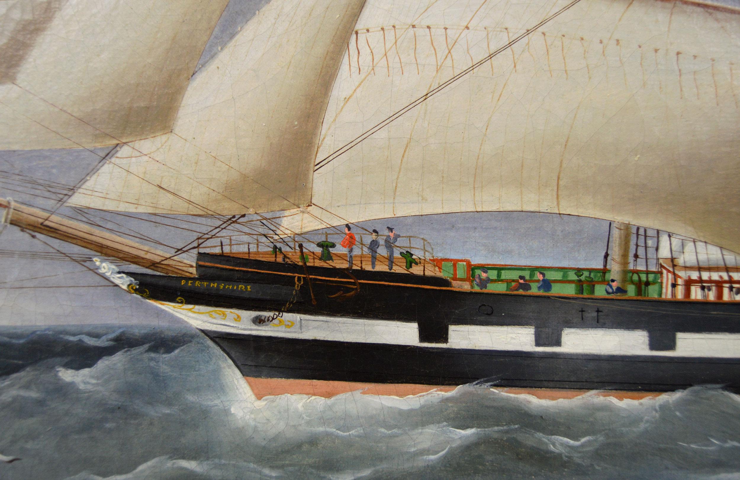 Peinture à l'huile du 19e siècle représentant un navire au large de la côte écossaise  - Marron Landscape Painting par Richard Ball Spencer