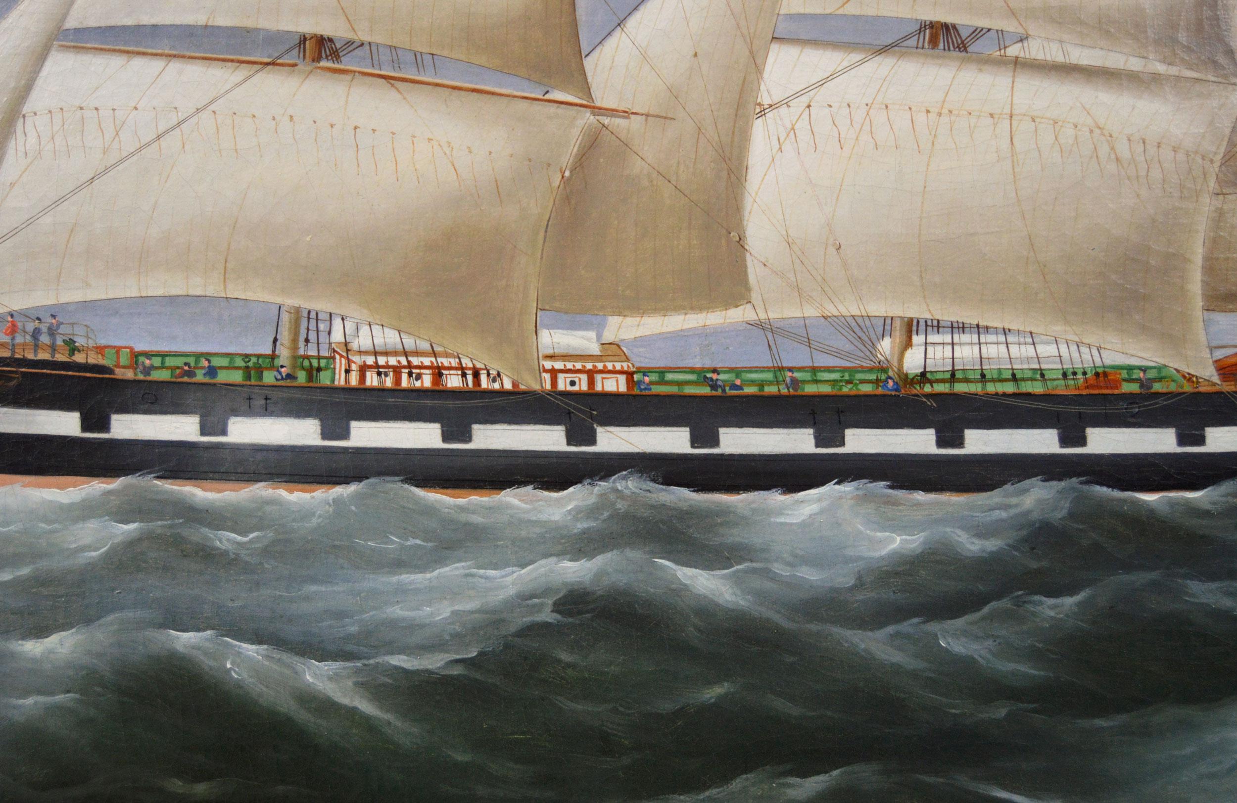 Peinture à l'huile du 19e siècle représentant un navire au large de la côte écossaise  en vente 1