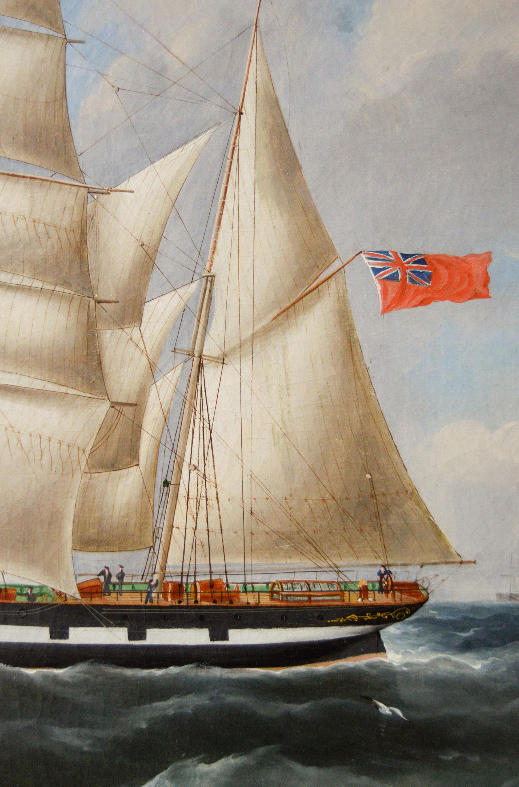 Peinture à l'huile du 19e siècle représentant un navire au large de la côte écossaise  en vente 3