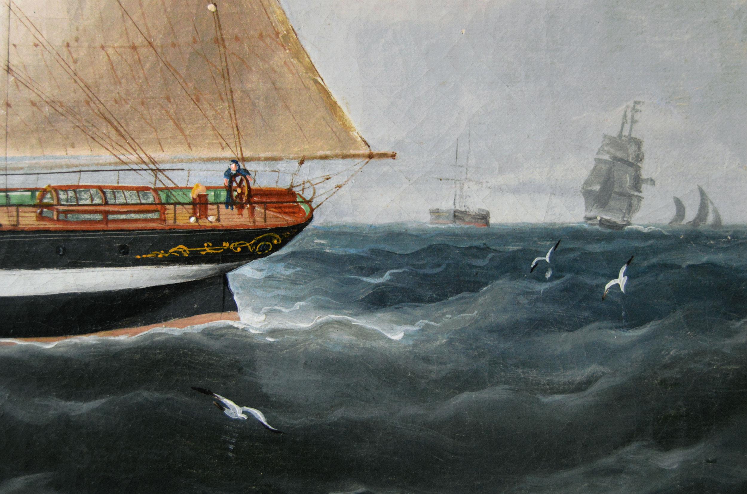 Peinture à l'huile du 19e siècle représentant un navire au large de la côte écossaise  en vente 4
