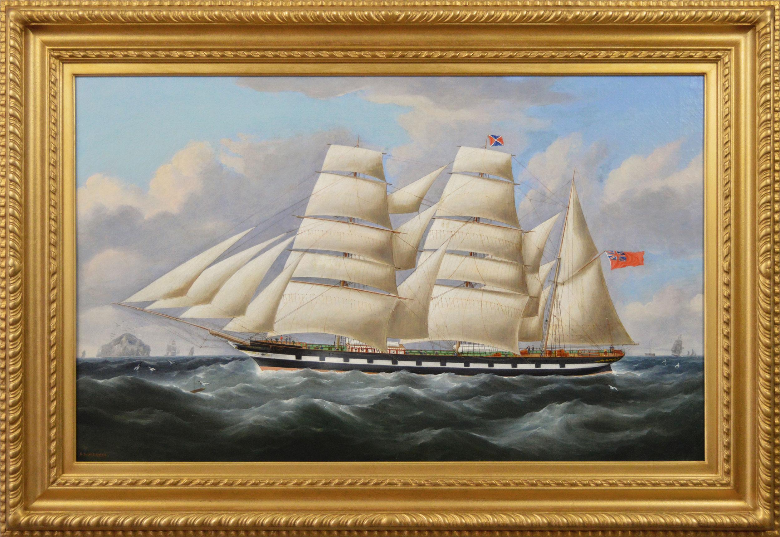 Landscape Painting Richard Ball Spencer - Peinture à l'huile du 19e siècle représentant un navire au large de la côte écossaise 