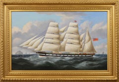 19th century seascape oil painting of a ship off the Scottish coast 