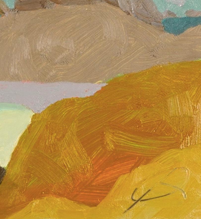 Frontières oubliées - Peinture à l'huile d'un paysage coloré, océan en gris & Greene en vente 1
