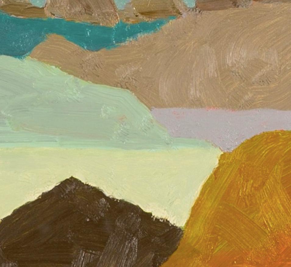 Frontières oubliées - Peinture à l'huile d'un paysage coloré, océan en gris & Greene en vente 2
