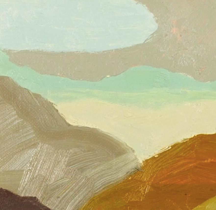 Frontières oubliées - Peinture à l'huile d'un paysage coloré, océan en gris & Greene en vente 3