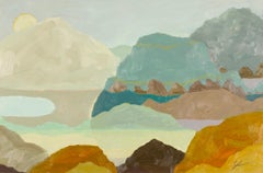 Frontières oubliées - Peinture à l'huile d'un paysage coloré, océan en gris & Greene