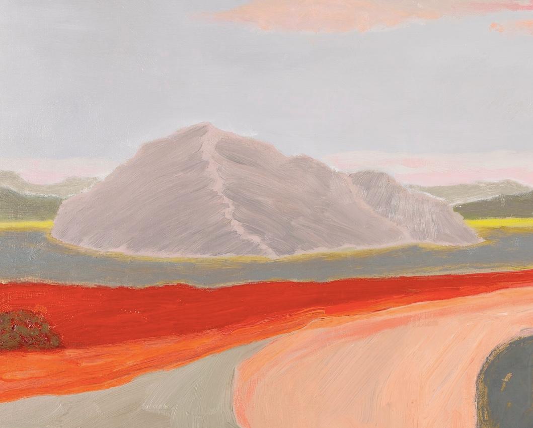 Grey Rock, 2024 - Peinture de paysage contemporaine avec rose et rouge, montagnes - Gris Landscape Painting par Richard Ballinger