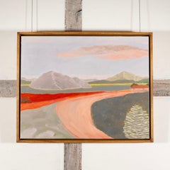Grey Rock, 2024 - Contemporary Landscape Painting with Pink and Red, Mountains