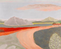 Grey Rock, 2024 - Contemporary Landscape Painting with Pink and Red, Mountains