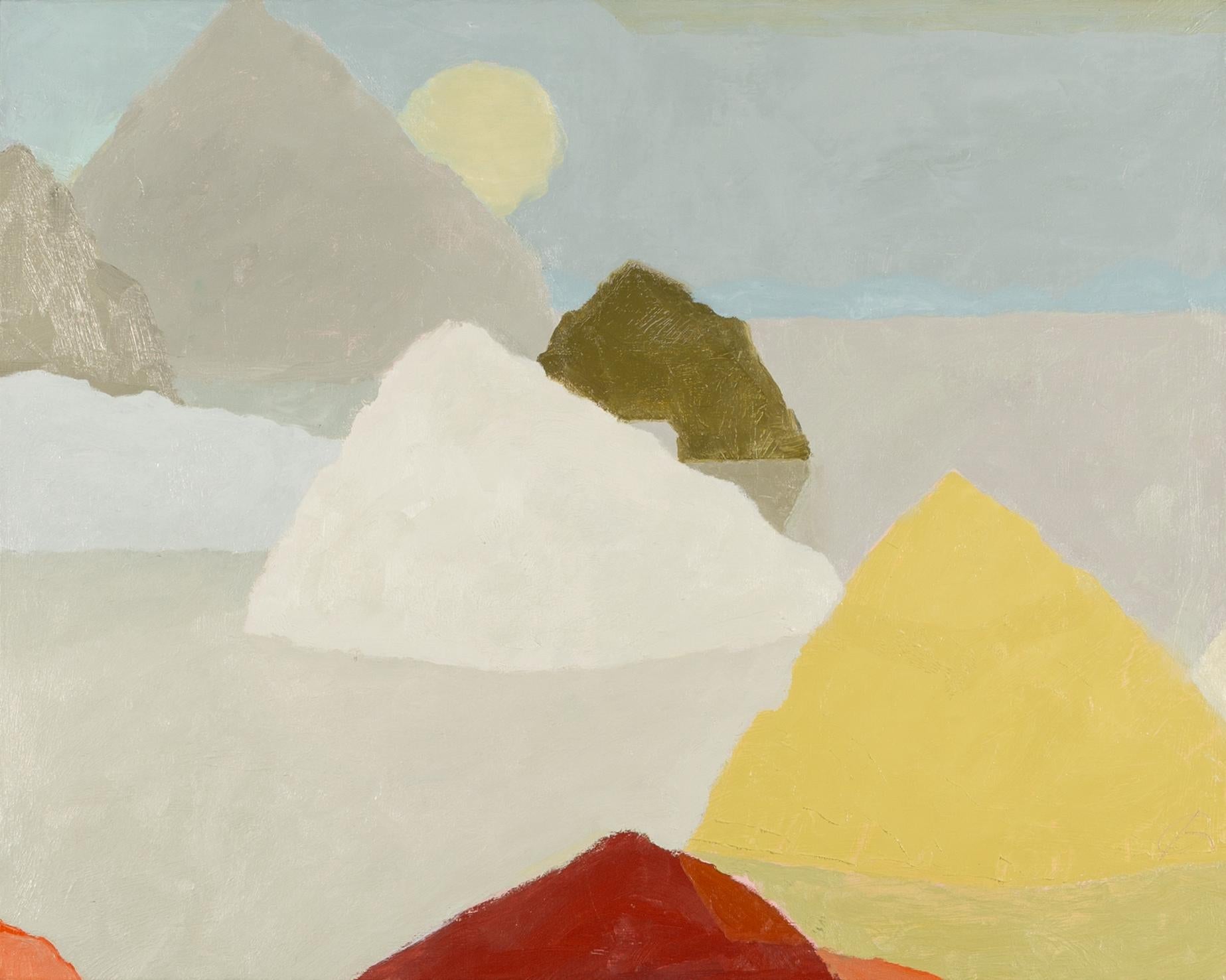 Abstract Painting de Richard Ballinger - Islas, 2024 - Pintura al óleo minimalista de paisaje contemporáneo en blanco y gris