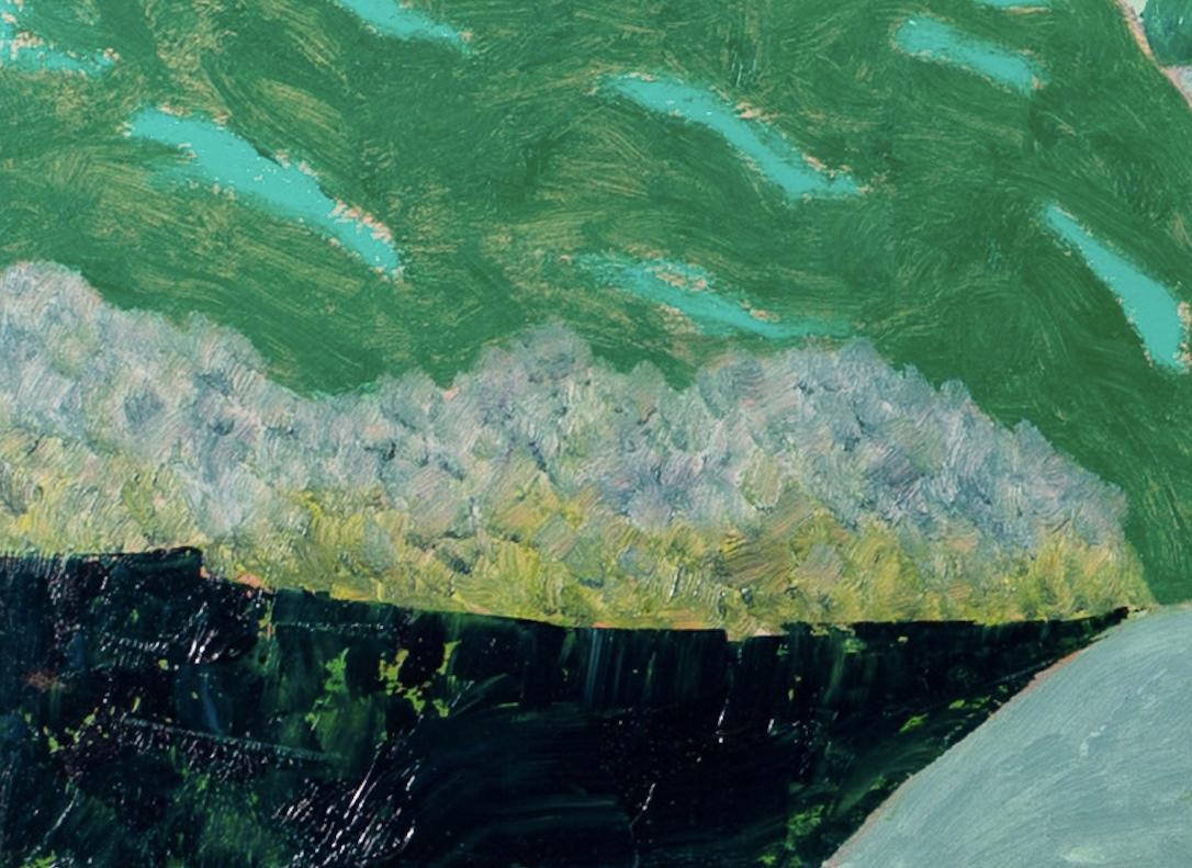 Luna di novembre, 2024 - Pittura ad olio di paesaggio contemporaneo con alberi in verde 5