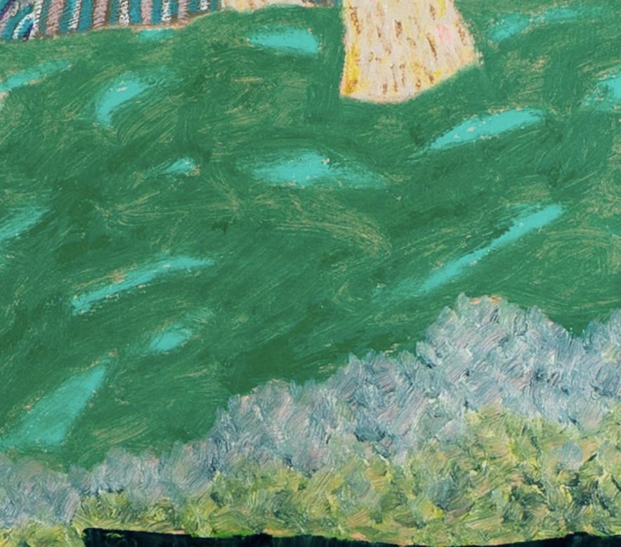 Luna di novembre, 2024 - Pittura ad olio di paesaggio contemporaneo con alberi in verde 6
