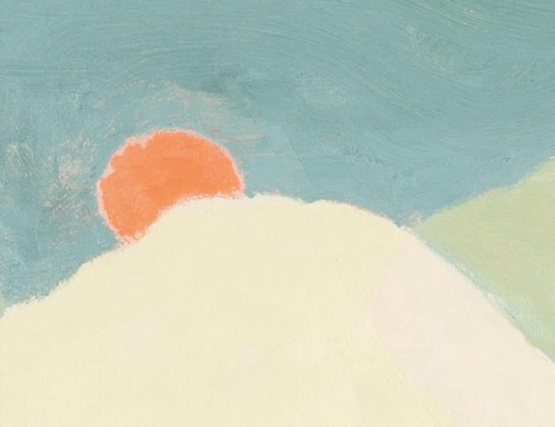 Red Moon - Zeitgenössische Landschaft Öl auf Papier, Blau, Weiß + Grün (Beige), Figurative Painting, von Richard Ballinger