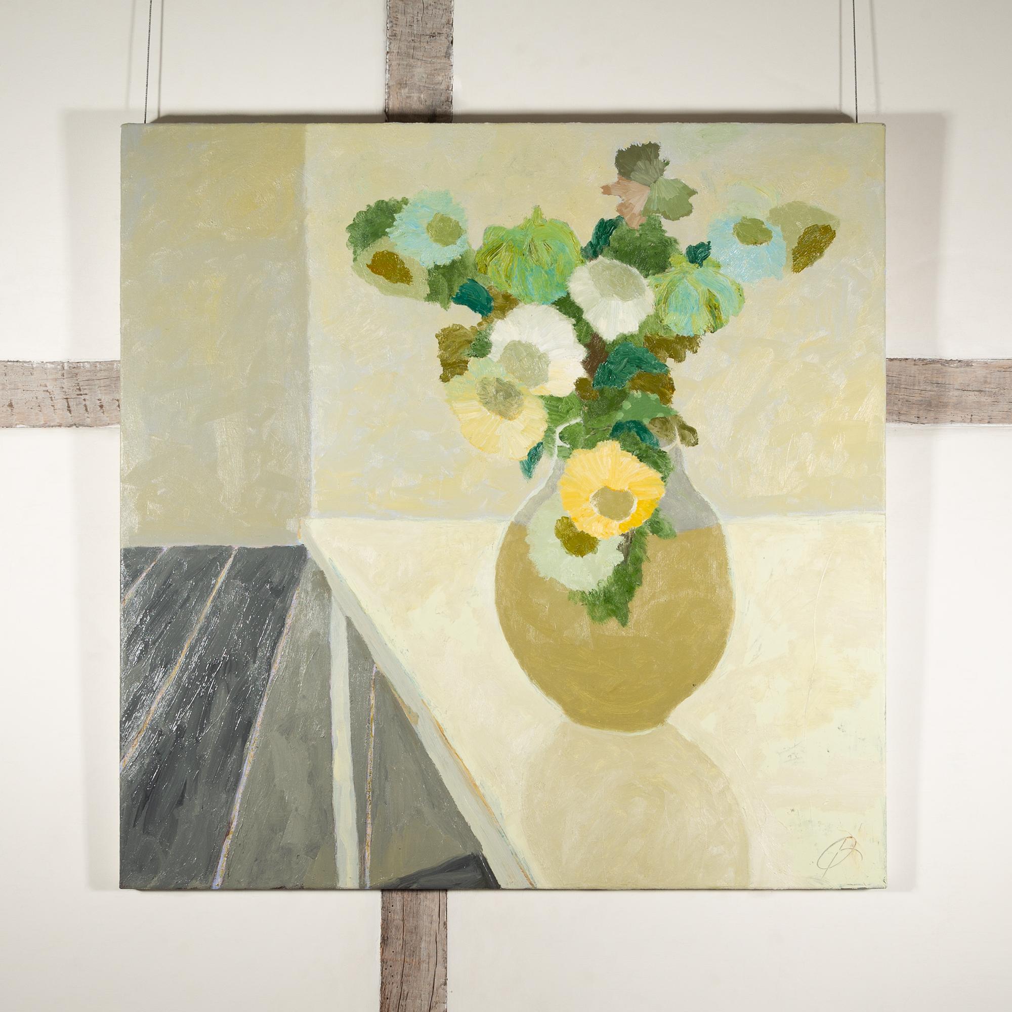 Naturaleza muerta en gris, 2022 - Pintura al óleo minimalista contemporánea con flores - Painting de Richard Ballinger