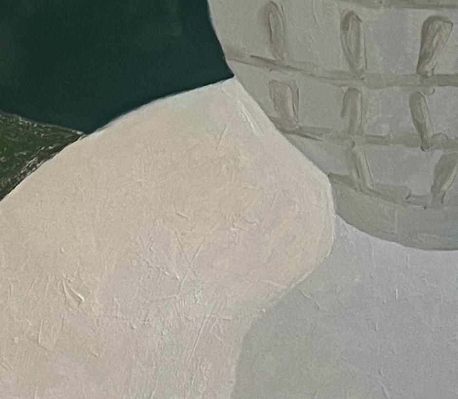 Still Life, White Flowers - Blue and Grey Still Life Oil Painting with Sunset For Sale 3