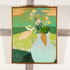 The Blue Vase, 2024 - Still Life with Flowers and Landscape in Green and Blue