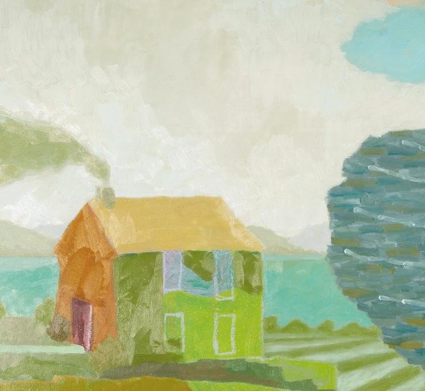 Contemporary Landscape Painting of a House and Trees: The Retreat, 2024 im Angebot 2