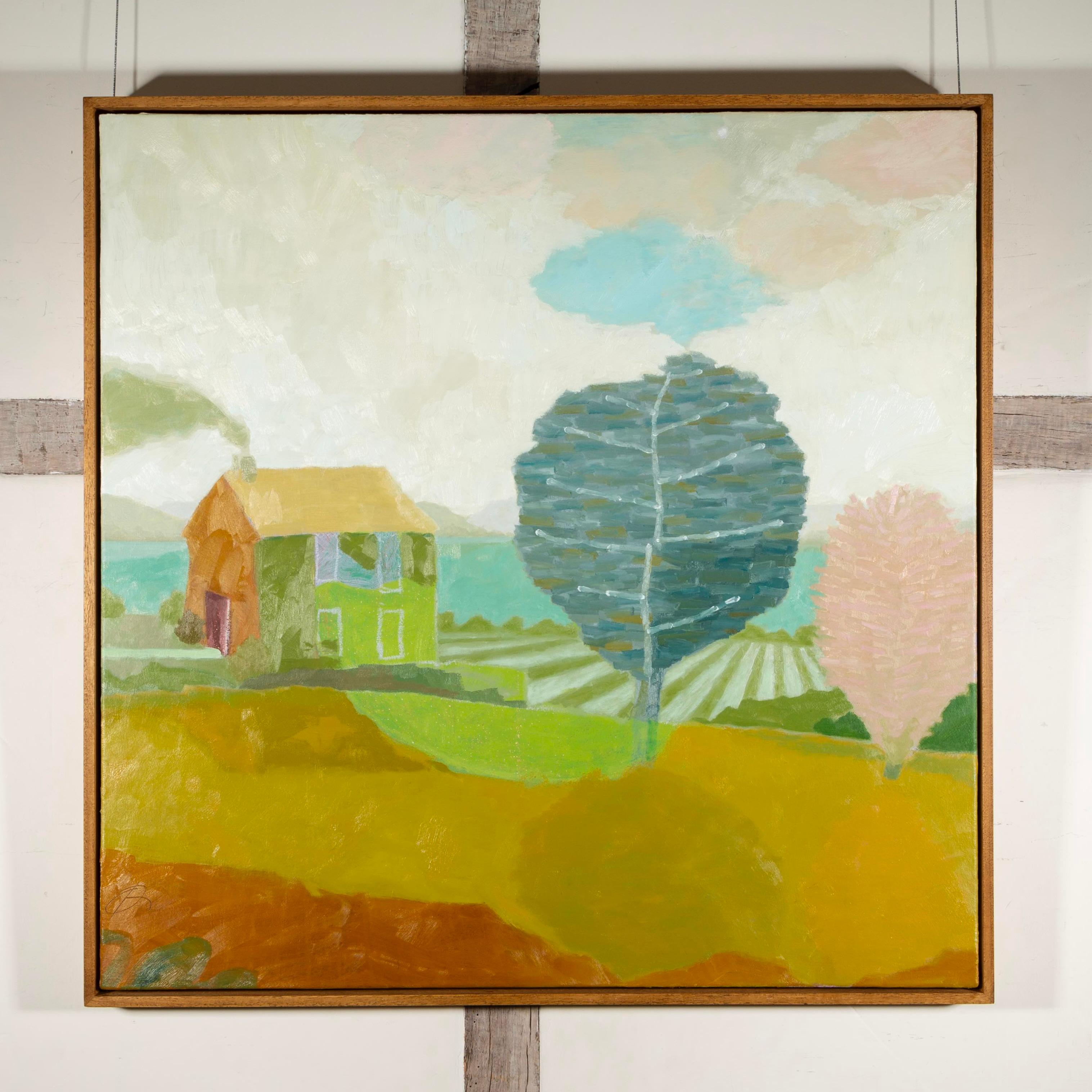 Contemporary Landscape Painting of a House and Trees: The Retreat, 2024 im Angebot 1