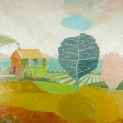 Contemporary Landscape Painting of a House and Trees: The Retreat, 2024