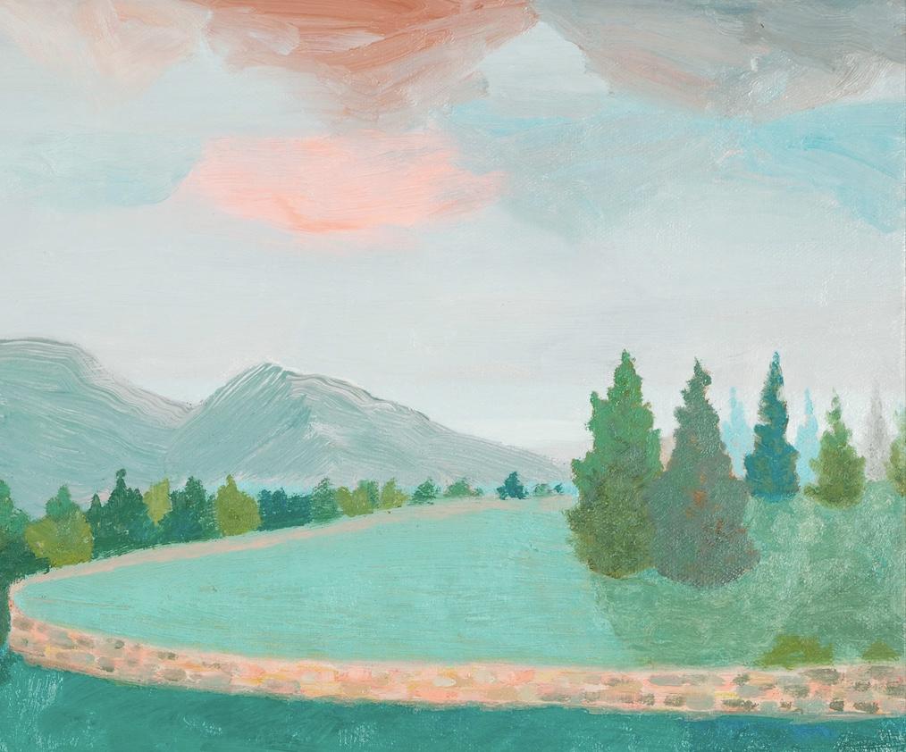 La parete tortuosa, 2024 - Pittura ad olio di paesaggio contemporaneo con blu 4