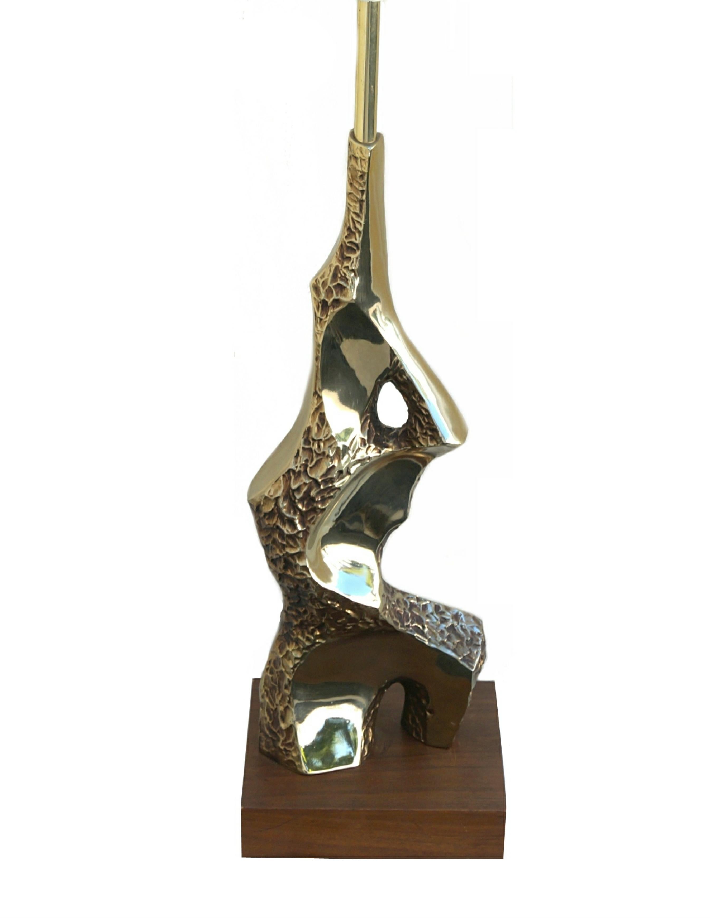Richard Barr Brass Walnut Brutalist Mid-Century Modern Table Laurel Lamp Co. 4