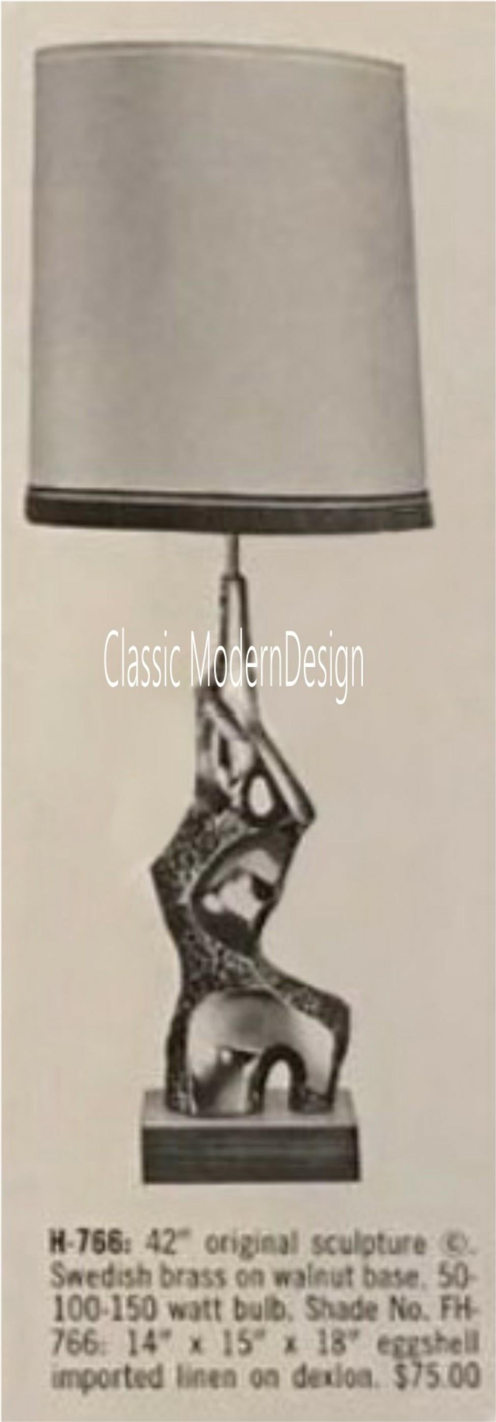 Richard Barr Brass Walnut Brutalist Mid-Century Modern Table Laurel Lamp Co. 5