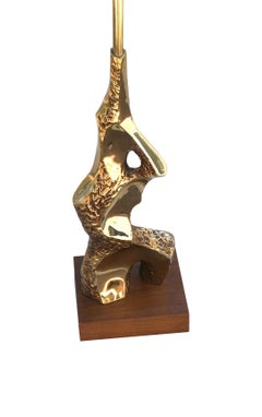 Richard Barr Brass Walnut Brutalist Mid-Century Modern Table Laurel Lamp Co.