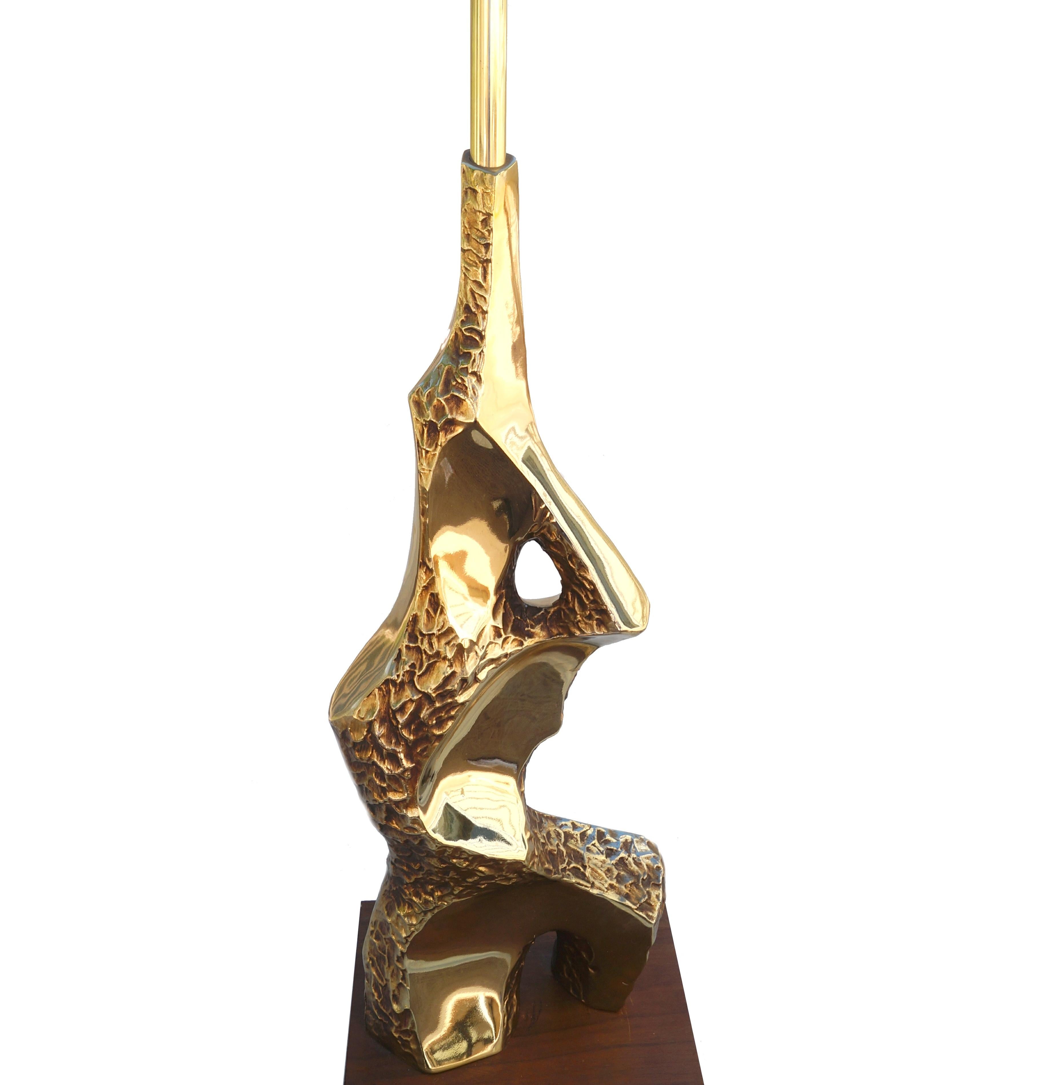 American Richard Barr Brass Walnut Brutalist Mid-Century Modern Table Laurel Lamp Co.