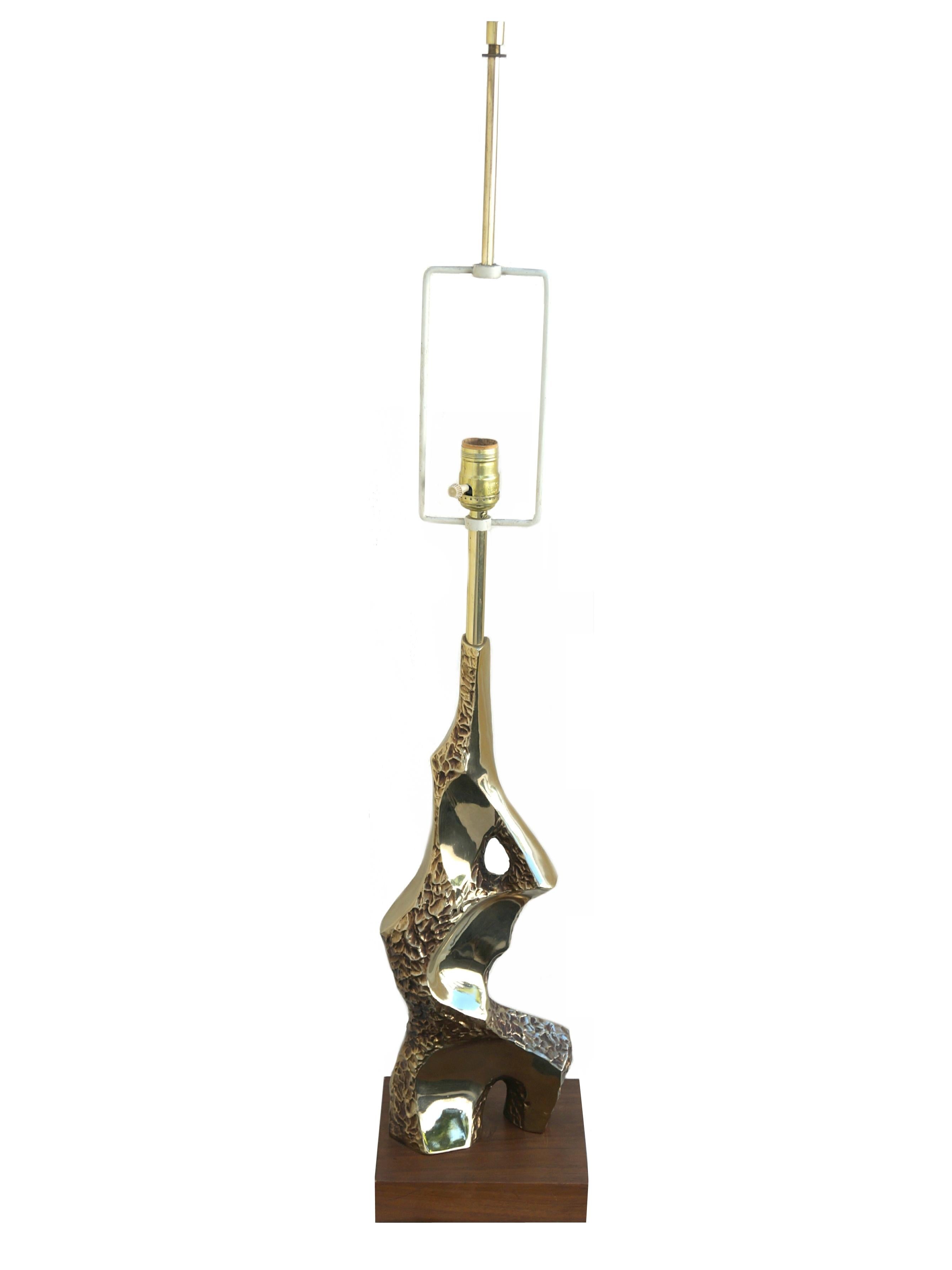 Richard Barr Brass Walnut Brutalist Mid-Century Modern Table Laurel Lamp Co. 3