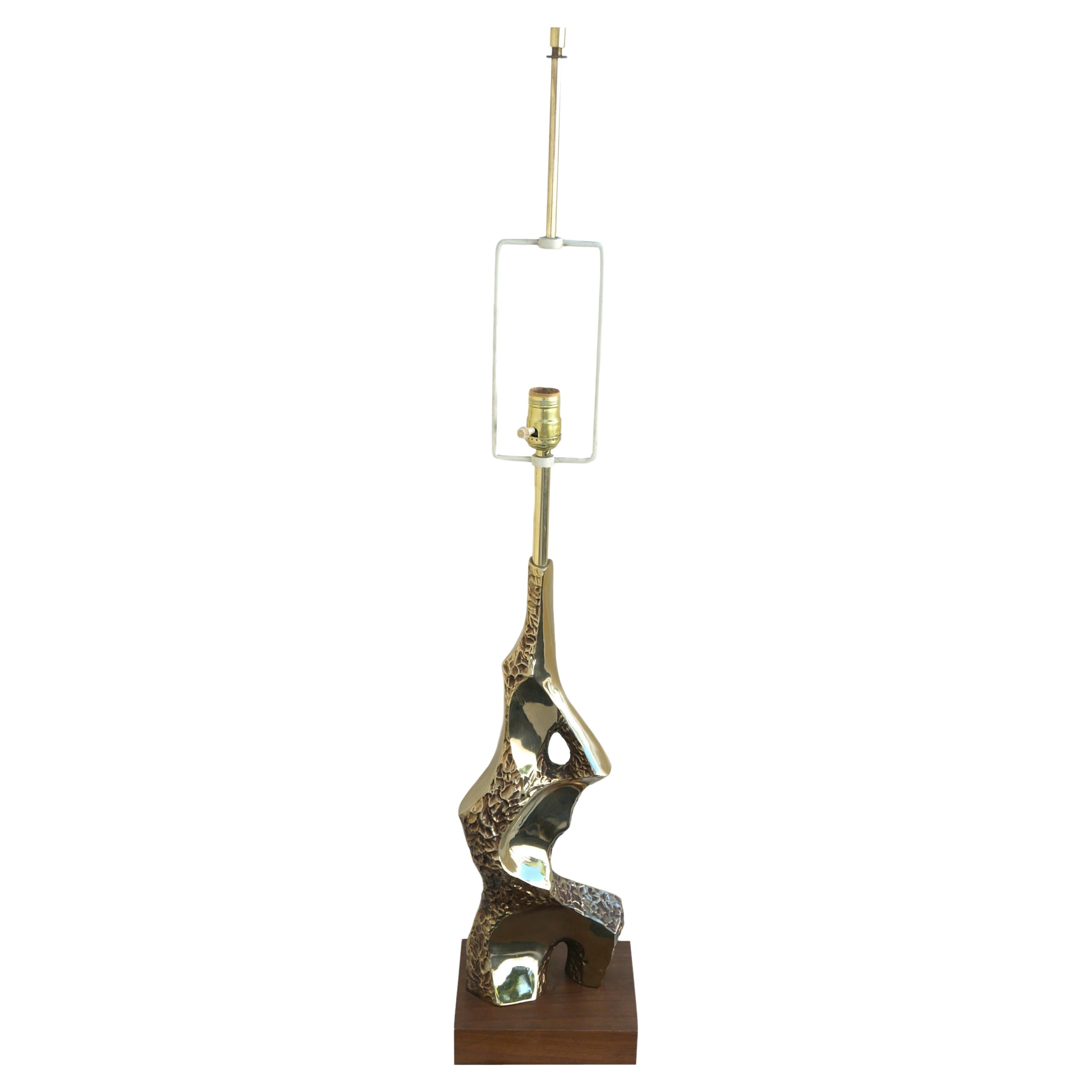 Richard Barr Brass Walnut Brutalist Mid-Century Modern Table Laurel Lamp Co.