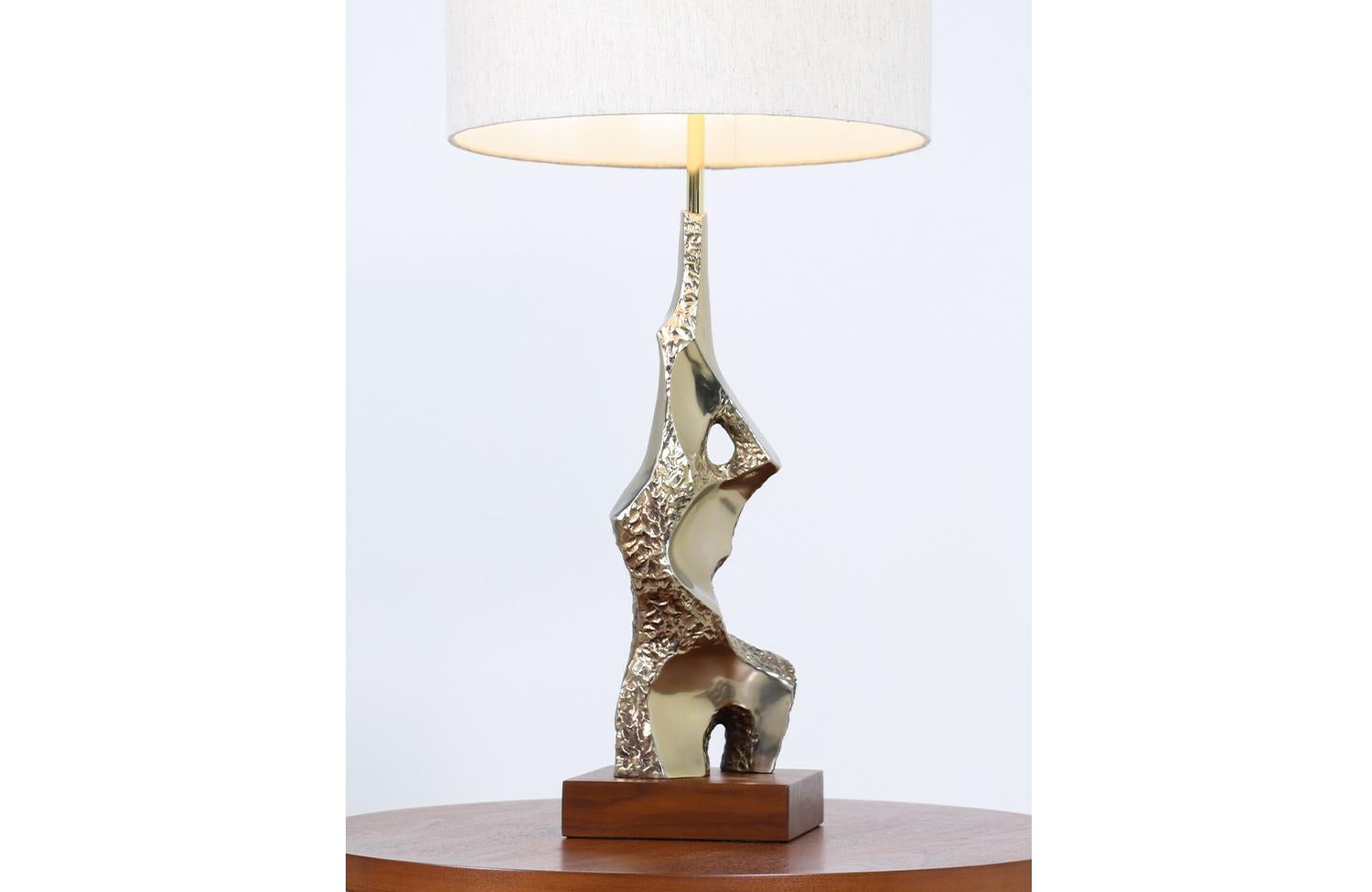 American Richard Barr Brutalist Brass Table Lamp for Laurel Lamp Co.