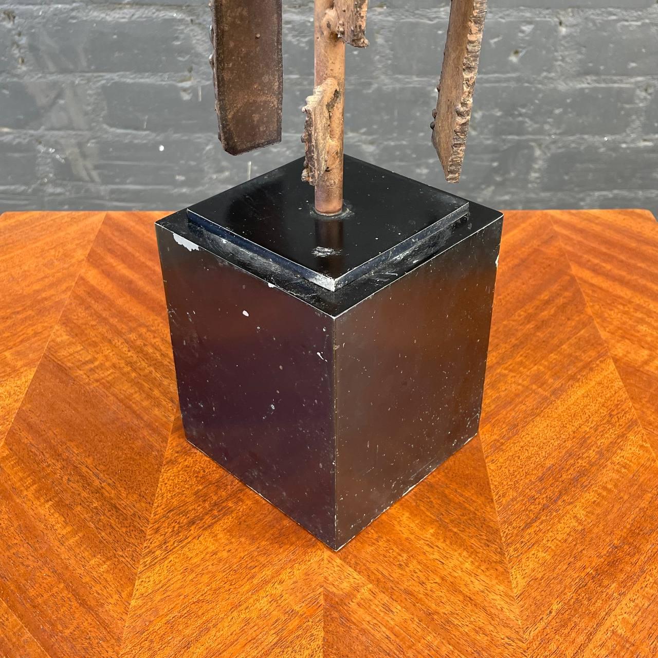Linen Richard Barr Brutalist Iron Table Lamp for Laurel For Sale