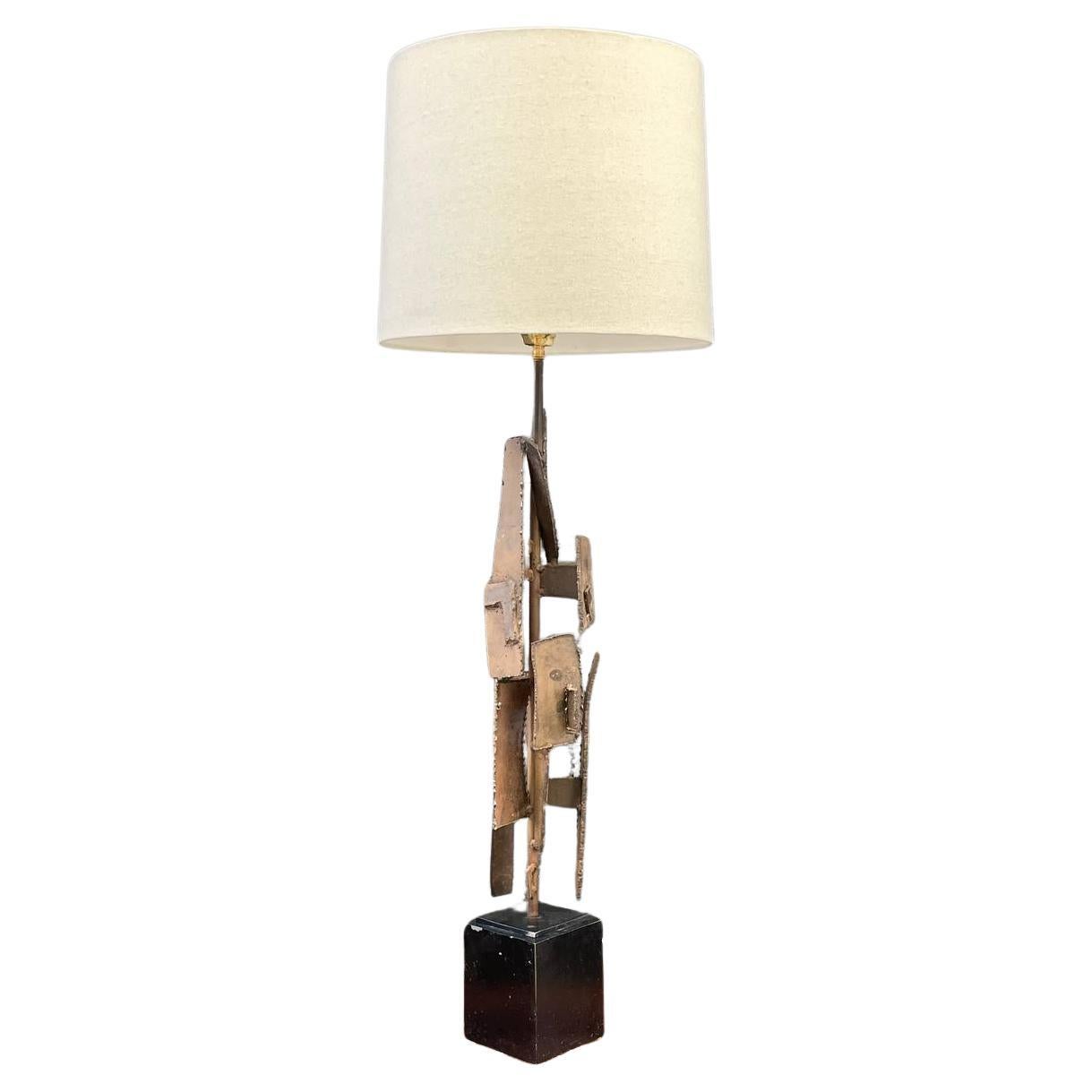 Richard Barr Brutalist Iron Table Lamp for Laurel For Sale