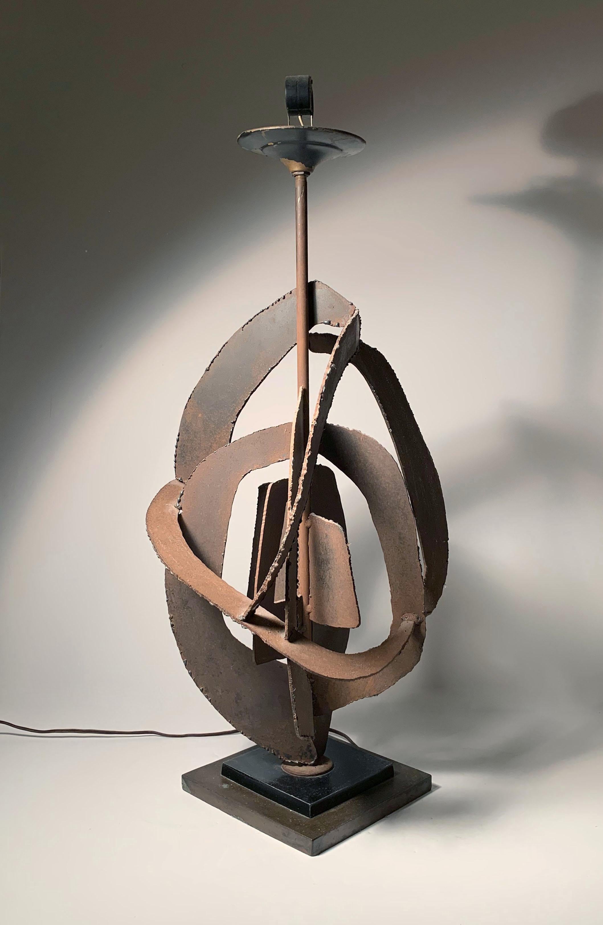 American Richard Barr Brutalist Torch Cut Steel Lamp for Laurel For Sale