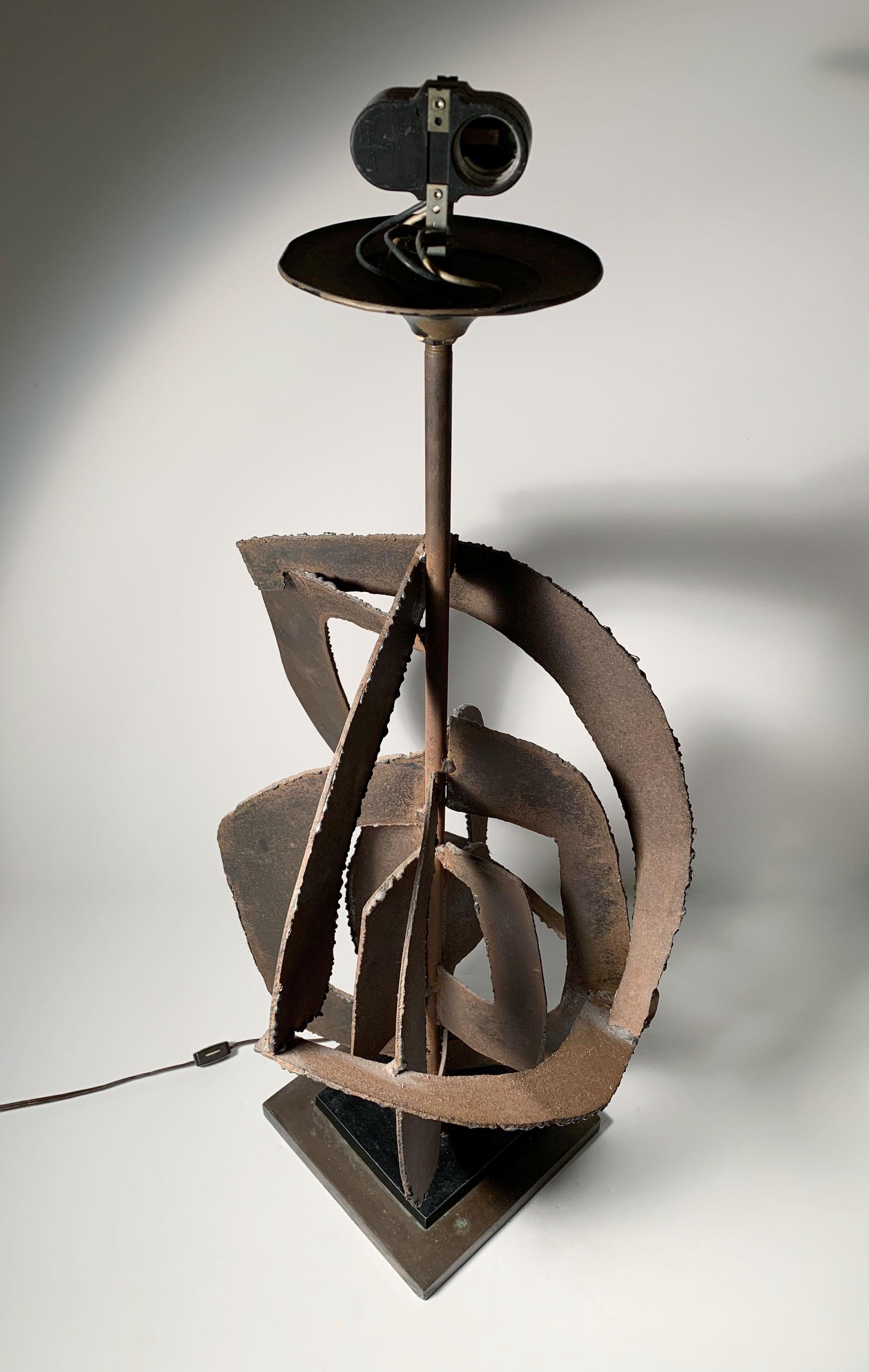 20th Century Richard Barr Brutalist Torch Cut Steel Lamp for Laurel For Sale