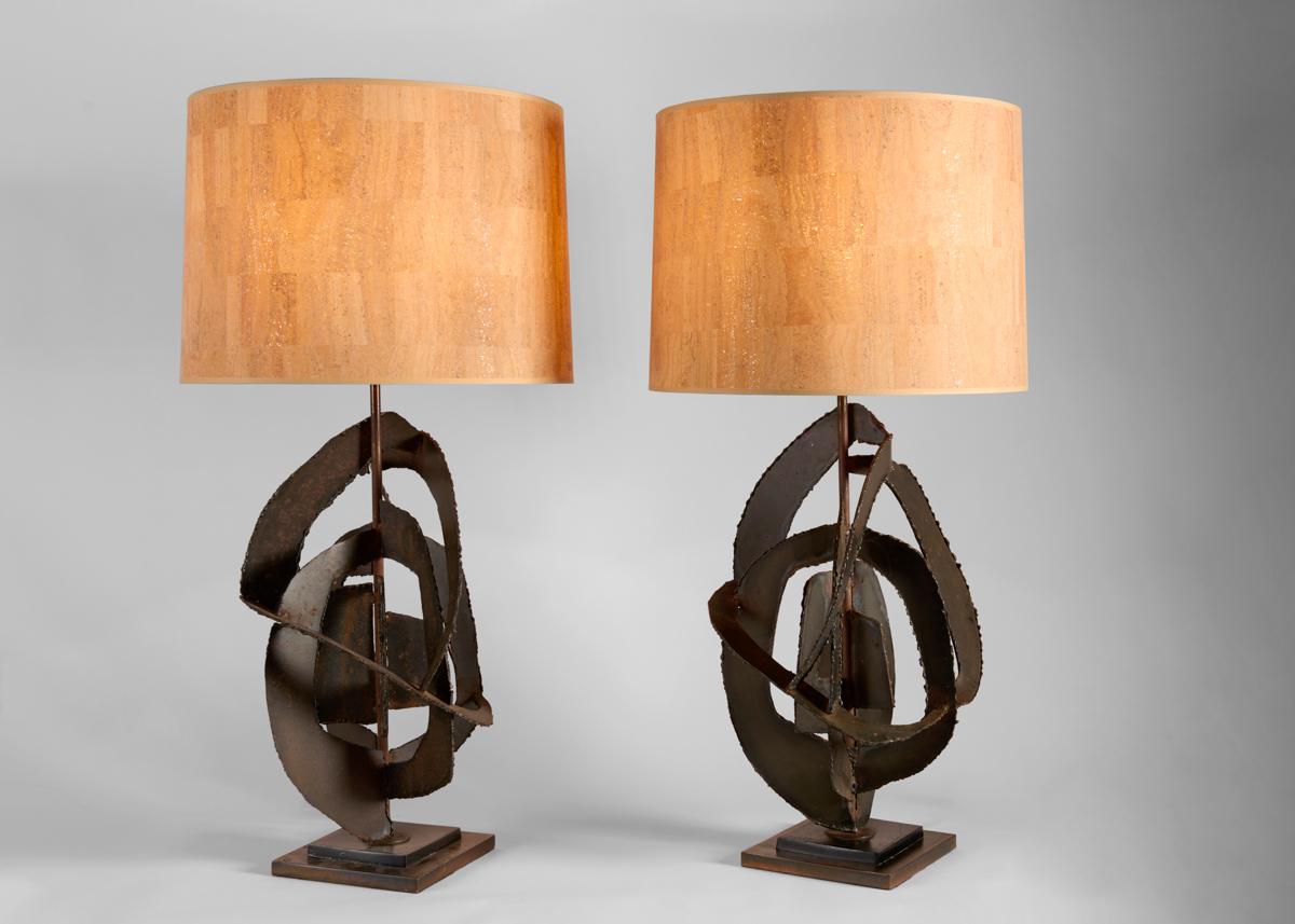 Américain Paire de lampes de bureau brutalistes en acier de Richard Barr pour Laurel, États-Unis, années 1960 en vente