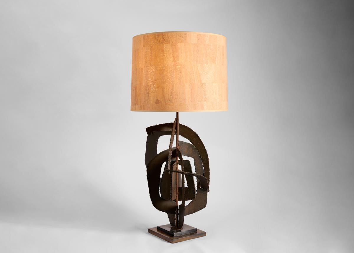 Patinated Richard Barr for Laurel, A Pair of Brutalist Steel Table Lamps, US, 1960s For Sale