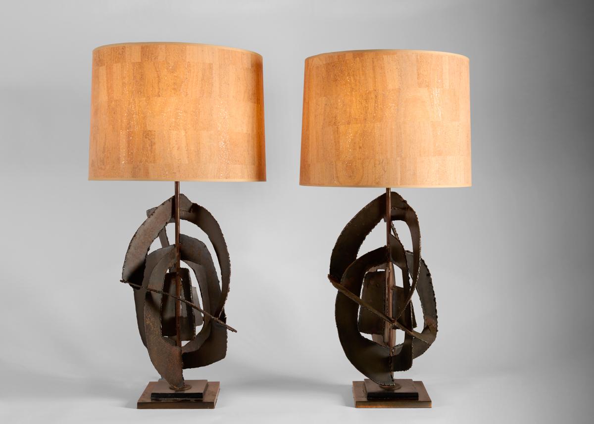 Milieu du XXe siècle Paire de lampes de bureau brutalistes en acier de Richard Barr pour Laurel, États-Unis, années 1960 en vente