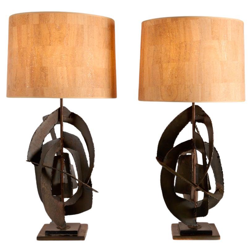Richard Barr for Laurel, A Pair of Brutalist Steel Table Lamps, US, 1960s For Sale