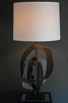 Richard Barr for Laurel Brutalist Torch Cut Bronze and Copper Lamp, 1965